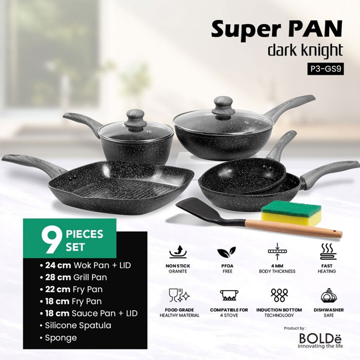 Bolde Super Pan Dark Knight 9 Set - Hitam